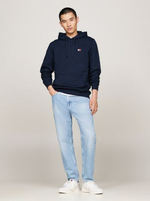 blau tommy badge hoodie mit tunnelzug für herren - tommy jeans