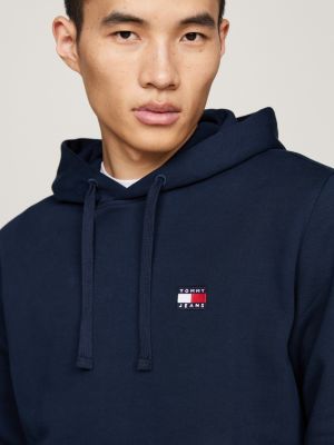 blue tommy badge drawstring hoody for men tommy jeans