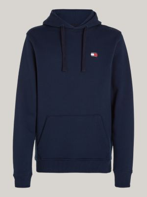 blue tommy badge drawstring hoody for men tommy jeans