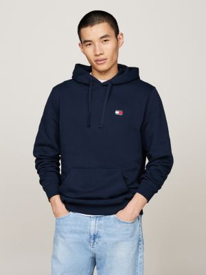 blue tommy badge drawstring hoody for men tommy jeans