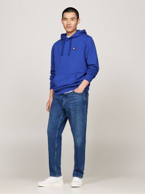 blue tommy badge drawstring hoody for men tommy jeans