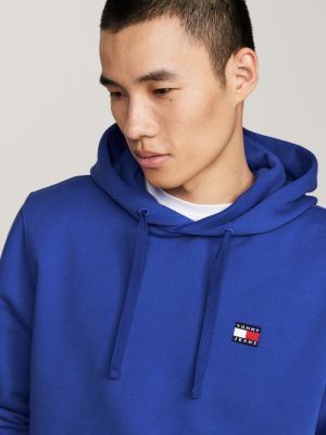 blue tommy badge drawstring hoody for men tommy jeans