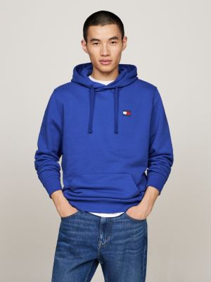 blue tommy badge drawstring hoody for men tommy jeans