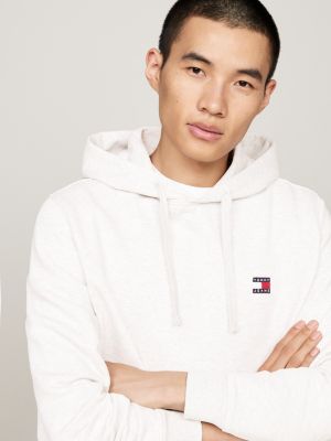 grey tommy badge drawstring hoody for men tommy jeans