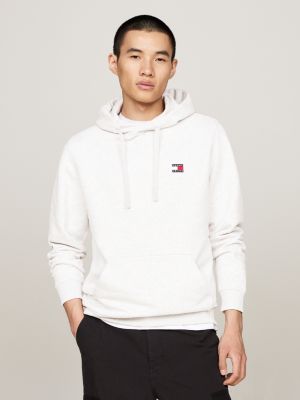 grey tommy badge drawstring hoody for men tommy jeans