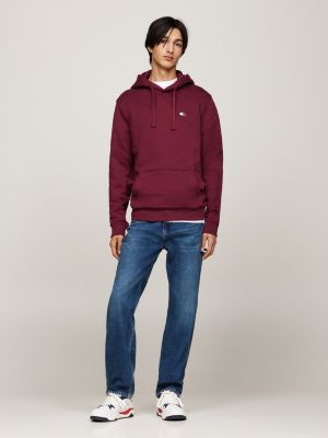 red tommy badge drawstring hoody for men tommy jeans