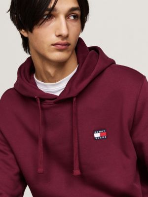 red tommy badge drawstring hoody for men tommy jeans