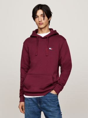 red tommy badge drawstring hoody for men tommy jeans