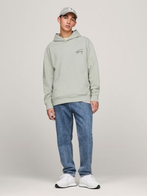 grey relaxed fit hoodie mit signatur-logo für herren - tommy jeans