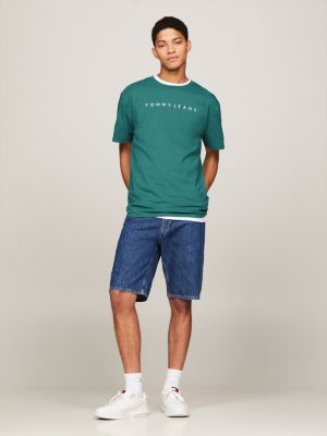 blue rundhals-t-shirt mit logo für herren - tommy jeans