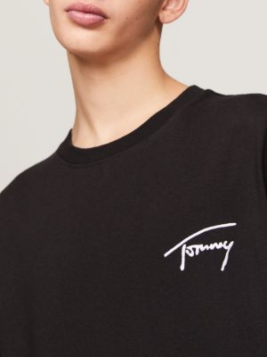 zwart t-shirt met ronde hals en logo voor heren - tommy jeans