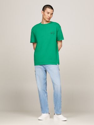 green crew neck logo t-shirt for men tommy jeans