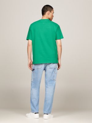 green crew neck logo t-shirt for men tommy jeans