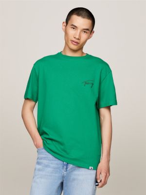 green crew neck logo t-shirt for men tommy jeans