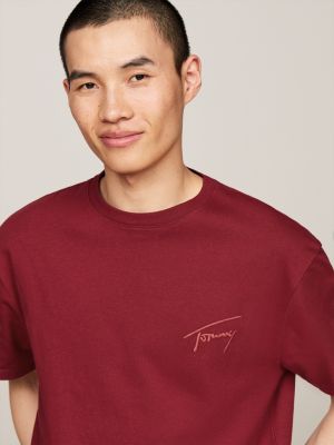 czerwony t-shirt z okrągłym dekoltem z logo dla mężczyźni - tommy jeans