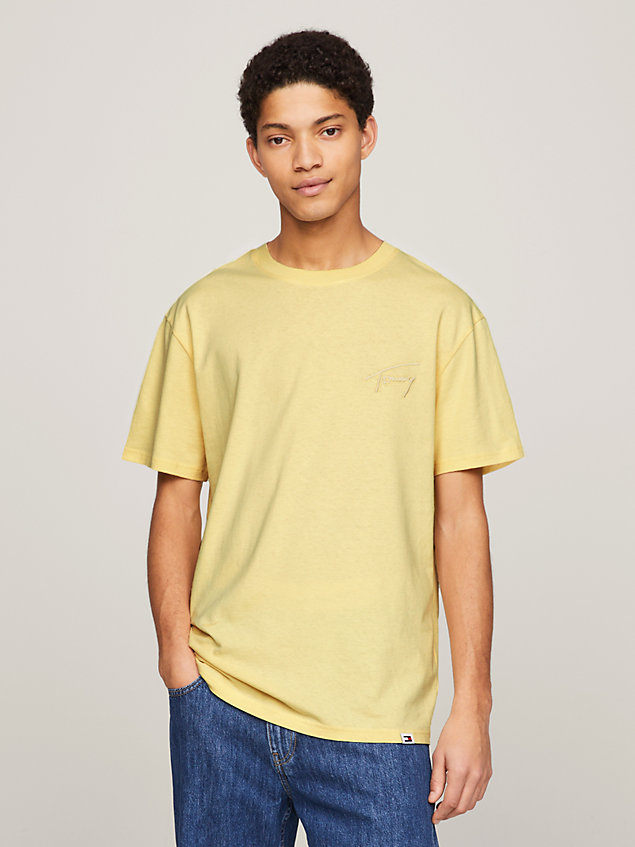 yellow signature logo embroidery t-shirt for men tommy jeans