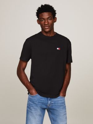 black tommy badge crew neck t-shirt for men tommy jeans