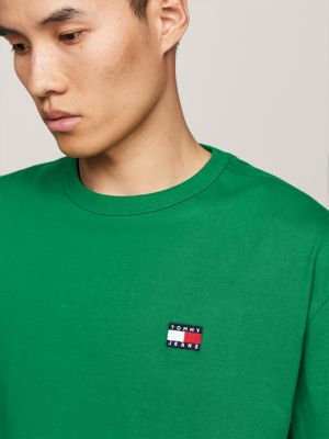 green tommy badge crew neck t-shirt for men tommy jeans