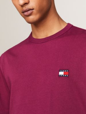 purple tommy badge crew neck t-shirt for men tommy jeans