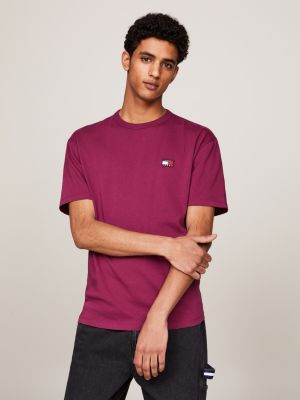 purple tommy badge crew neck t-shirt for men tommy jeans