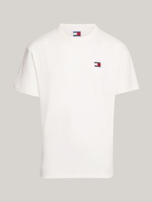 wit t-shirt met ronde hals en tommy-badge voor heren - tommy jeans