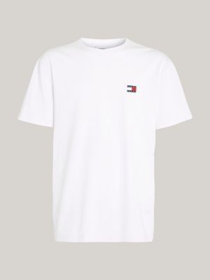 white tommy badge crew neck t-shirt for men tommy jeans