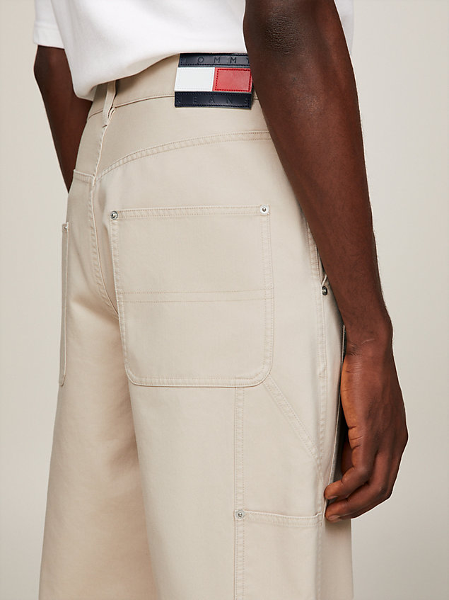 beige dual gender oversized twill carpenter trousers for men tommy jeans
