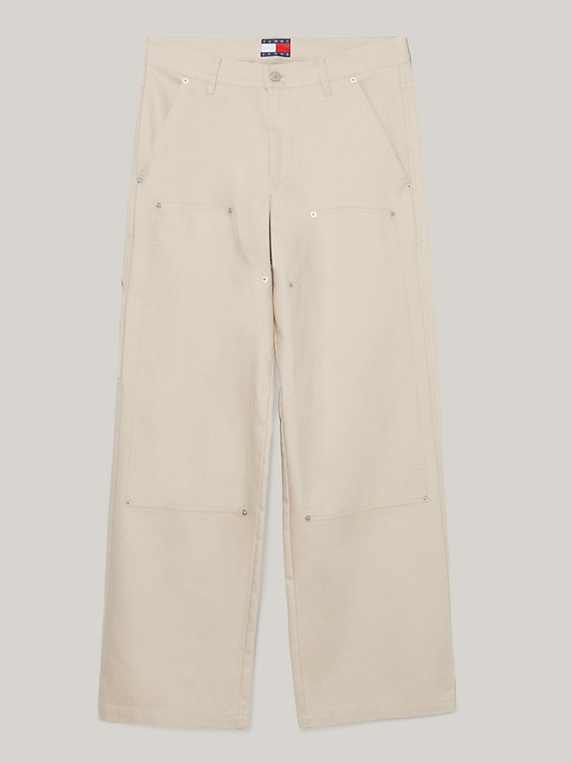 beige spodnie stolarskie unisex z diagonalu dla mężczyźni - tommy jeans