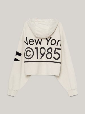 beige dual gender cropped oversized back graphic hoody for men tommy jeans