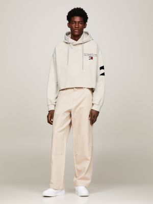 beige dual gender cropped oversized back graphic hoody for men tommy jeans