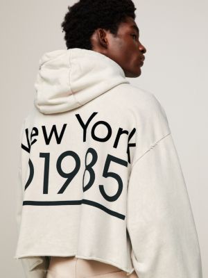 beige dual gender cropped oversized back graphic hoody for men tommy jeans