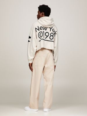beige dual gender cropped oversized back graphic hoody for men tommy jeans