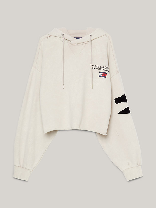 beige dual gender cropped oversized back graphic hoody for men tommy jeans