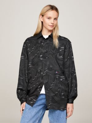 brown genderneutrales relaxed fit hemd mit print für herren - tommy jeans