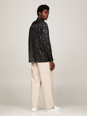 brown dual gender swirl print relaxed shirt for men tommy jeans