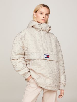 beige genderneutrale chicago windjacke mit print für herren - tommy jeans