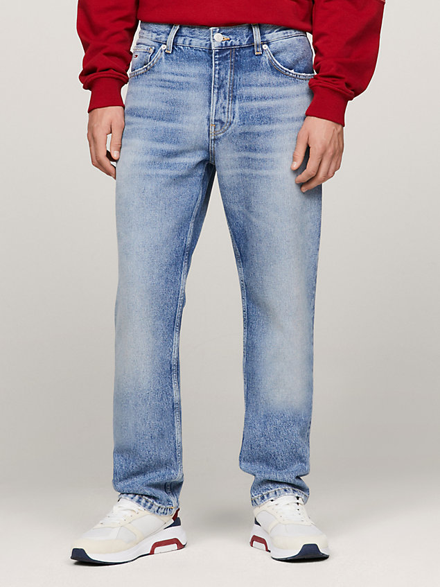 denim ethan relaxed straight jeans met fading voor heren - tommy jeans