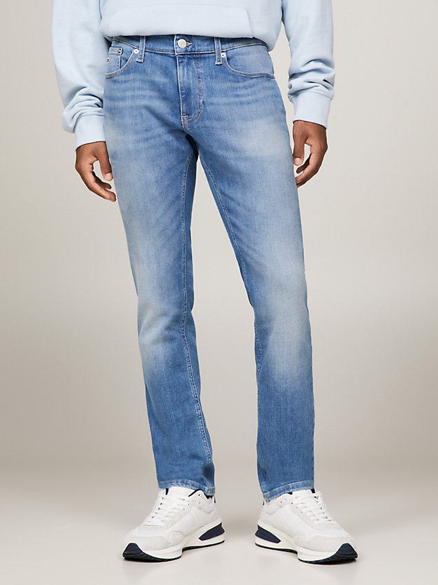 jeans scanton slim fit con scoloriture denim da uomini tommy jeans