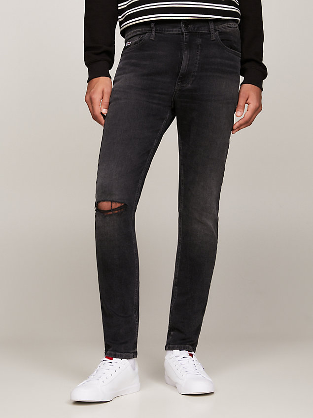 jean skinny simon effet usé noir denim pour hommes tommy jeans
