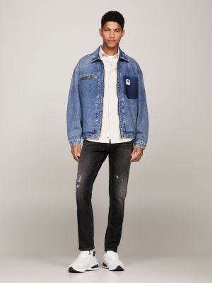 denim austin slim tapered schwarze used look-jeans für herren - tommy jeans