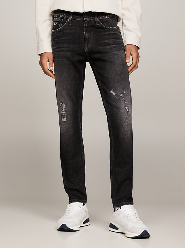 denim austin slim tapered schwarze used look-jeans für herren - tommy jeans