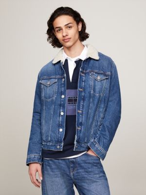 Mens denim 2025 jacket sherpa collar