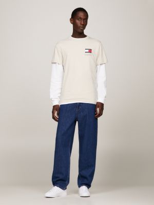 beige essential slim fit t-shirt mit logo für herren - tommy jeans