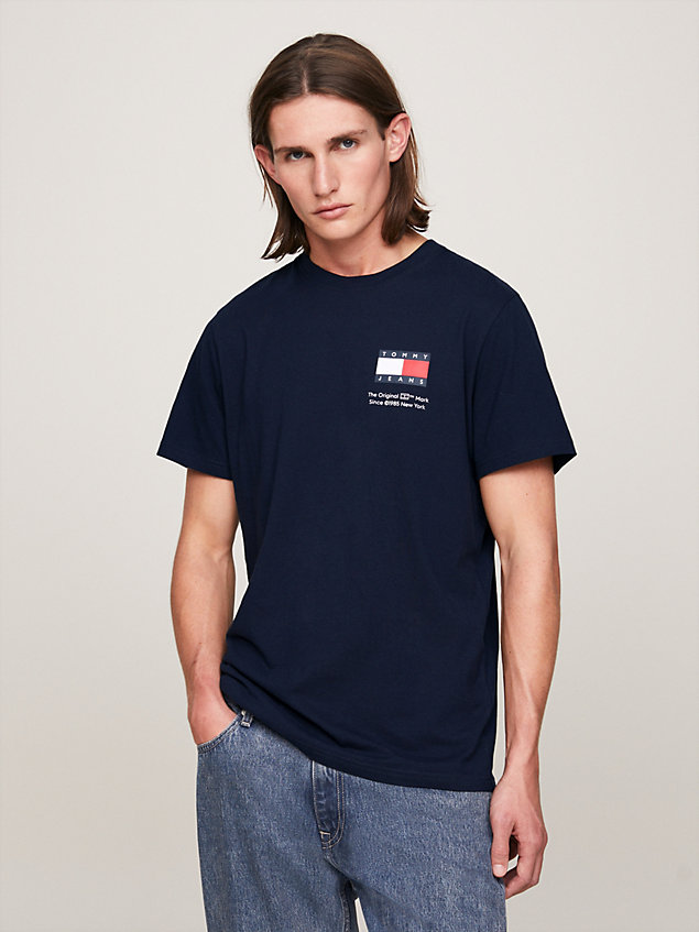 blue wąski t-shirt essential z logo dla mężczyźni - tommy jeans