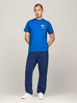 blue essential slim fit t-shirt mit logo für herren - tommy jeans