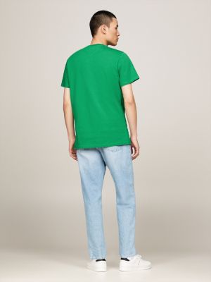 t-shirt essential slim fit con logo verde da uomini tommy jeans