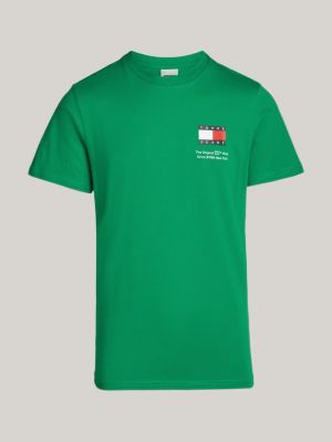 t-shirt essential slim fit con logo verde da uomini tommy jeans