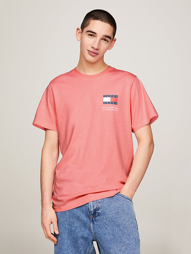 pink essential slim fit t-shirt met logo voor heren - tommy jeans
