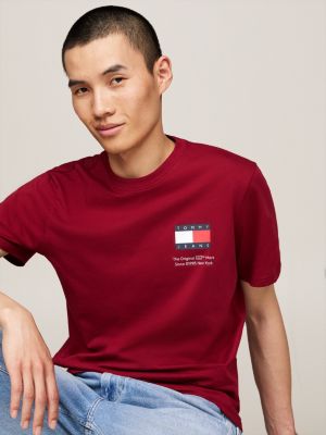 red essential slim fit logo t-shirt for men tommy jeans