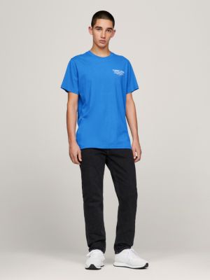 blue essential slim fit t-shirt mit logo-grafik für herren - tommy jeans